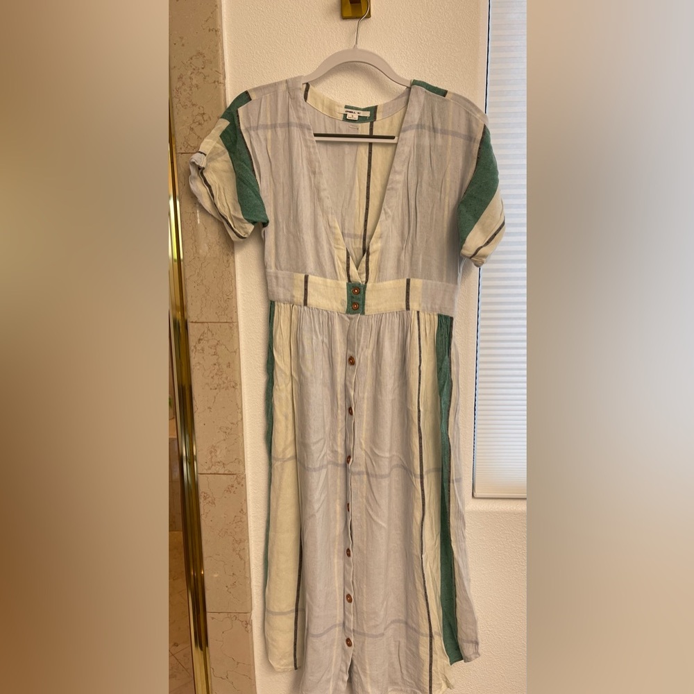 O'Neill Green and Cream Striped Midi Dress